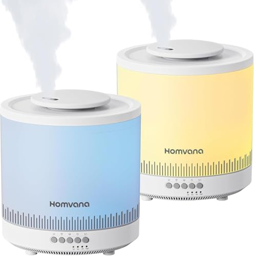 Homvana Luftbefeuchter Schlafzimmer, 1,5L Top-Fill Kühlnebel Klein Luftbefeuchter Baby, Aroma Diffuser ätherische öle, Duftöl, Aromatherapie, Ultraschall Vernebler, Raumduft LED Diffuser, 2er Pack