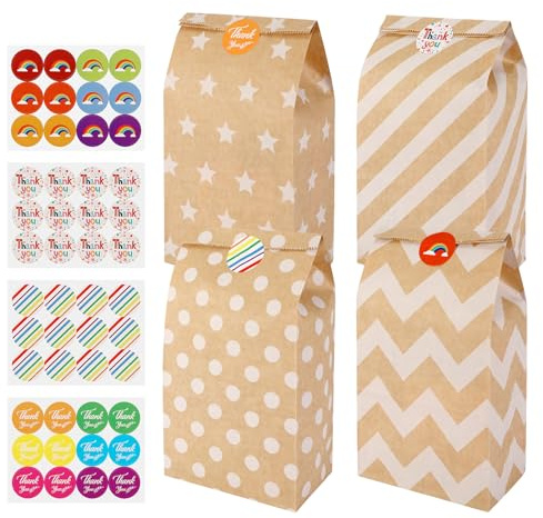 20 sacs cadeaux, sacs en papier kraft colorés, contenant 48 autocollants, pochette cadeau, pour sacs d'emballage cadeaux pour enfants, Noël, mariage