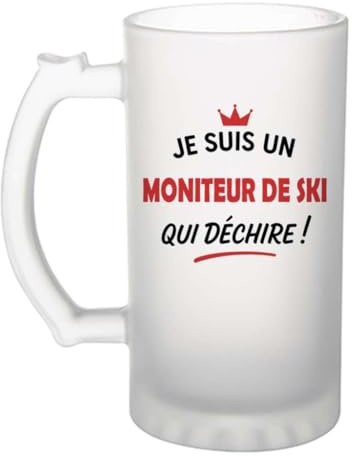 Otshirt Verre à bière d'un Moniteur de ski qui déchire 2- Chope - Idée Verre à bière Personnalisable Cadeau Anniversaire Fête Original Famille Travail Départ Collègue Retraite Noël.