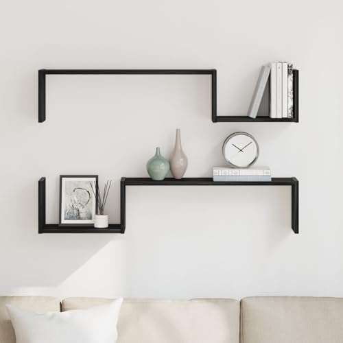 IBUQDDV Mensola a Parete in Rovere Nero Moderna per Soggiorno, Mensola da Parete in Legno Ingegnerizzato per Libri Decorazioni Piante, Soluzione Salvaspazio Facile Installazione