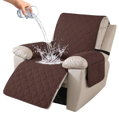 Ystyle Sesselschoner für Fernsehsessel, 100% Wasserdicht 1 Sitzer Sesselschoner mit Taschen Armlehne, rutschfest Sesselauflage Relaxsessel Anti-Rutsch WaschmaschinenfestKaffee