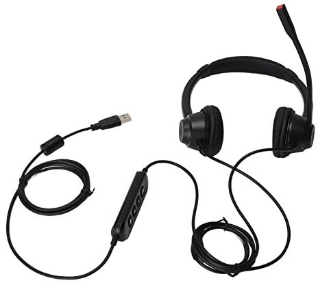 LKRPOUTYR H390D Cuffie telefoniche USB 2, Cuffie aziendali cablate USB con microfono a cancellazione di rumore, Cuffie da ufficio binaurali per servizio clienti call center, Plug and Play