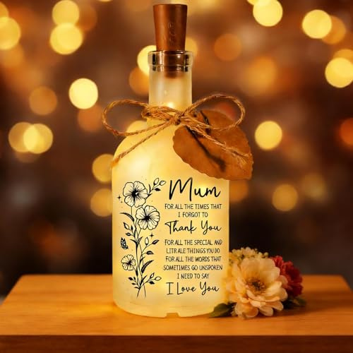 Presents for Mum, LED Frosted Glass Bottle Light, Durable Home Decor Light with Heart Tag, Gifts for Mum from Kids, Mum Gifts for Birthday Christmas Mother’s Day, Perfect Bottle Light for Daily Decor