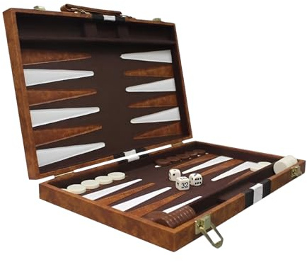 [Ellniges] Backgammon Set Koffer für 2 Spieler Klassisches 11 Zoll Brettspiel mit Hochwertiger Ledertasche Tragbares und Reise Backgammon-Set