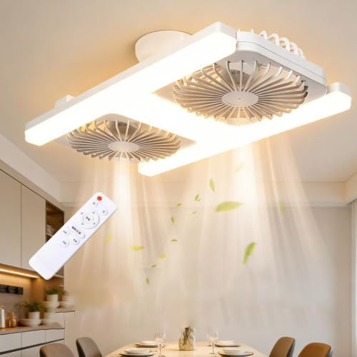 CHENRI Deckenventilator mit Doppelkopf und LED-Licht – modernes Design mit Fernbedienung, Dimmbare LED, 3 Geschwindigkeitsstufen, Leise, einstellbarer Winkel für Wohnzimmer, Schlafzimmer, Küche