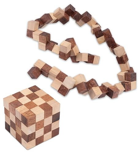 Schlangenwürfel 4x4 Gr. L - 8x8x8 cm - Snake Cube - Würfel Schlange - 3D Puzzle - Denkspiel - Knobelspiel - Geduldspiel - Logikspiel aus edlem Holz