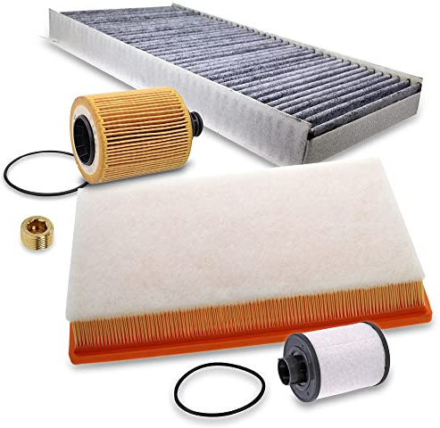 Inspektionspaket SET B 1x Ölfilter 1x Luftfilter 1x Innenraumfilter (Pollenfilter) mit Aktivkohle 1x Kraftstofffilter 1x Ölablass-Schraube