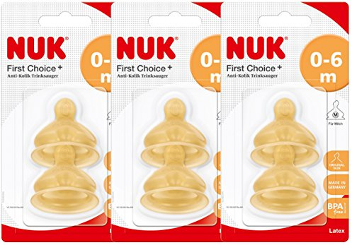 Nuk 10120014 Latex-Trinksauger First Choice+, Größe 1 (0-6 Monate) M, 3er Pack (3 x 2er Blister)