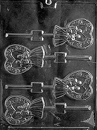 Grandmama's Goodies W053 Heart Bride & Groom Wedding Shower Lollipop Chocolate Candy Soap Mold with Exclusive Molding Instructions