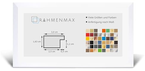 RahmenMax MDF-Bilderrahmen Morena 38 x 98 cm. Weiß Matt mit 1mm Acrylglas Antireflex und weißer Rückwand - WhiteFix. Posterrahmen in vielen Farben und Größen. Anfertigung nach Maß möglich.