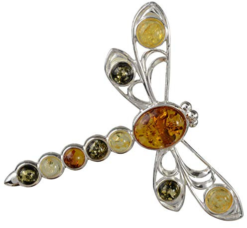 Sterling Silver and Baltic Amber Dragonfly Brooch