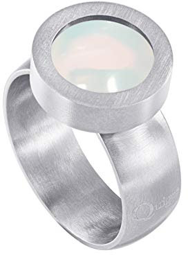 Quiges Ring Silber Edelstahl Matt 12mm Mini Coin Halter Wechselring und Austauschbar Opal Coin in Größe 19mm