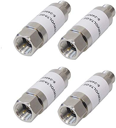 Sat Überspannungsschutz 4x Blitzschutz Sat-Anlage Kabel DVB-T F Kupplung Stecker Anschluss Schutzadapter für Koaxialkabel Satelliten Anlagen Antennen Coax Kaox TV DVB-S LNB BK UKW HD 4K UHD 4 x Stück