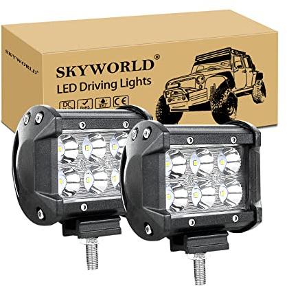 SKYWORLD LED arbetslampa, 2 st 10 cm 18 W spott LED off-road körlampa dimljus för 4 x 4 4 WD Rzr Auto Moto ATV UTV SUV lastbil båt motorcykel