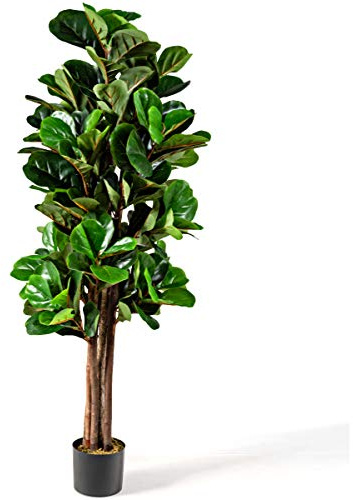 COSTWAY Figuier Artificiel à Feuilles de Violon de 1,5m | Plante Artificielle avec Pot pour Décoration de la Maison, Bureau, Salle de Séjour etc