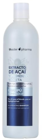 Thader Pharma Champú Iluminador Extracto de Açaí y Pigmento Violeta para Cabellos Rubios, Blancos o con Mechas, 750 ml