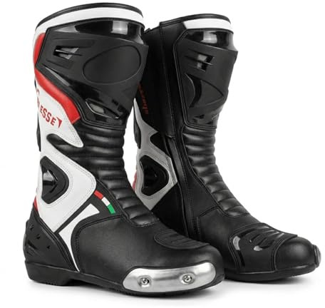 BS MOTO - Stivali Moto Pista Sport Racing, in Pelle Pista Professionale Traspirante