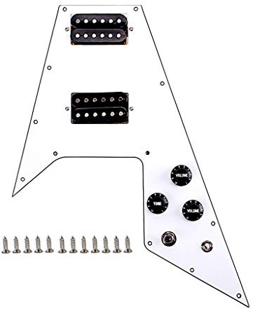 Alnicov 3 lager laddad förkopplad pickguard trådbunden platta för gitarr, kompatibel med Gibson Flying V Style gitarr, vit