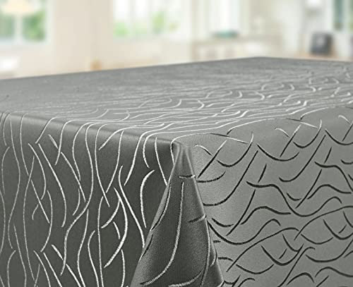 Tischdecke | Grau/Anthrazit-Eckig-130x220cm | Tafeldecke | Tischtuch | Streifen-Wellen-Muster | Damast | Seidenglanz | Pflegeleicht | Schmutzabweisend | Farbe und Größe wählbar