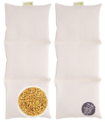 HERBALIND Natur Körnerkissen 3-Kammer 50x20 cm - 1 kg schweres Getreidekissen mit BIO Roggen Weizen - OEKO TEX Nacken Schulter Wärmekissen Made in Germany - 100% Baumwolle Mikrowelle geeignet