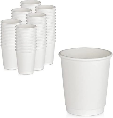 HOT BARGAINS, 200 x 8oz White Double Wall Insulated Disposable Coffee Cups for Chocolate Tea, Espresso, and Cocoa Drinks and Eco-Friendly Hot Cups