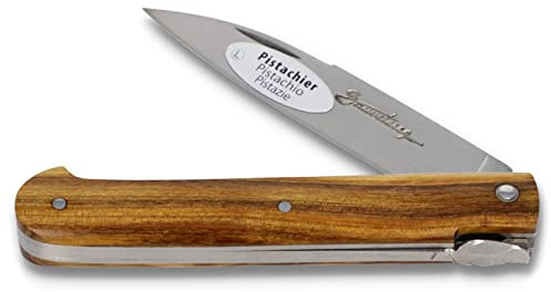 Sauveterre Taschenmesser - 9 cm Griff Pistazienholz Plein Manche - Verziertes Salbeiblatt - Klinge matt - Messer Frankreich