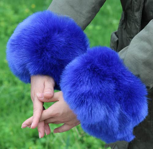 PTNKUIIY Pulswärmer Pelz Damen,Winter Damen Kunstfell Armstulpen Fell Stulpen Pelz Kunstfell Fellstulpen Fell Manschetten Handschuhe Plüsch Handwärmer Frauen Winter Handgelenk Ring Cuffs Wärmer,Blau