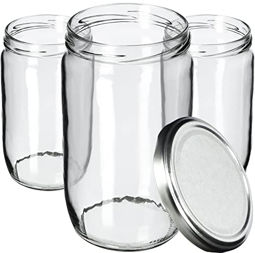 KADAX Barattoli per conserve, 720 ml, vasetti per conserve, vasetti per coperchi a vite, vasetti per marmellate, vasetti in vetro per conserve, barattoli rotondi (argento/8 pezzi), 8,7x8,7x15