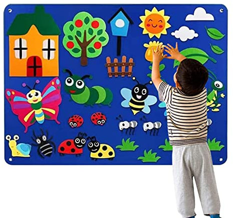 Pomurom Fuzzy Felt Story Board Set for Kids, 105cm Dinosaur/Farm Animals/Solar System/Animals Storytelling Game for Children, Portable Preschool Educational Interactive Toy Boys Girls