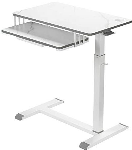 ETHU end Table Betttisch mit Rollen Höhenverstellbarer Schreibtisch, Stehpult mit Tastaturablage und Verdeckten Rollen, 77x40cm Mobiler Computertisch für Homeoffice, Beistelltisch Marmor Weiß