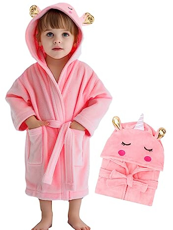 WYTbaby Bademantel Baby Weich Flanell Kinder Bademantel mit Kapuze, Schnell Trocken Bademantel für Baby Mädchen Jungen