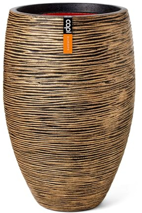 Capi Europe - Gefäß elegant Deluxe Rib NL - 55x85 - Gold - Blumentopf für den Innen- und Außeneinsatz - Übertopf - Pflanztopf - Pflanzgefäß - Kunststoff - KBGR1132