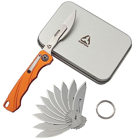 SAMFUNG Tägliches Taschenfaltmesser mit 10-austauschbaren Schnellwechselklingen, ultra kompakt und leicht (Orange)