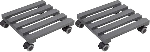 Metafranc Pflanzenroller 300 x 300 mm - 60 kg Tragkraft - Kiefer-Platte - Grau - TPE-Rollen mit 2 Feststellern/Indoorroller/Blumenroller/Transporthilfe für Pflanzen / 825260 (Packung mit 2)