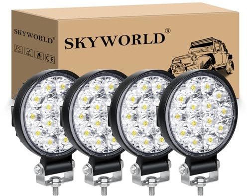 SKYWORLD Runda ljusstänger, 4 st, 3,2 tum, 42 W, mini-spotstråle för terrängkörning, dimljus, arbetslampa, 12 V, 24 V, för bil, lastbil, traktor, 4 x 4 SUV, fyrhjuling, grävmaskin, båt, 6 000 K, vit
