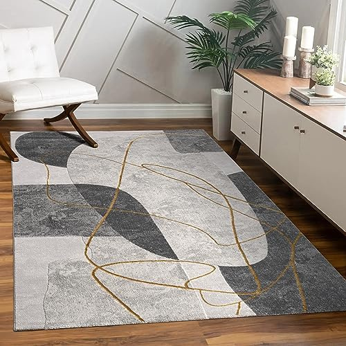 Paco Home Tappeto Soggiorno Camera da letto moderno a pelo corto lucido motivo palma disegno floreale geometrico effetto alto-basso 3D, Dimensione:120x160 cm, Colore:Grigio