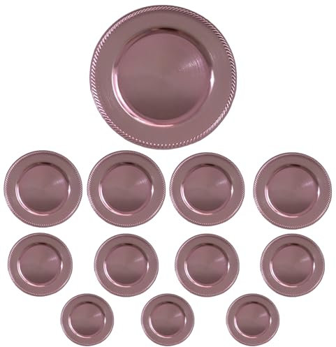 Generico Sottopiatti ROSA ANTICO Bordo MULTIRIGHE, uso Decorativo in plastica Rigida Bordo RIGHE, Tondo 33 cm, Natale cenone sotto Piatto Natalizio Cenone Capodanno Aperitivo (12)