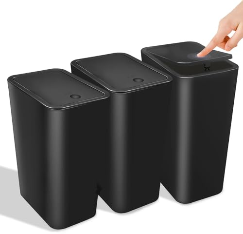 Kssvzz 3er Set Mülleimer Bad mit Deckel, 10L Badezimmer Mülleimer aus Kunststoff, Modern Abfalleimer für Schlafzimmer, Küchen, Büro, WC (Schwarz)