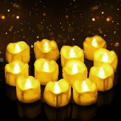 LURICO Bougie LED, 12 Pièces Bougies LED, Fausse Bougie, Bougies à LED, Bougie LED Flamme Vacillante, pour Mariage, Fête, Festival, Décorations de Noël, etc, Jaune Chaud