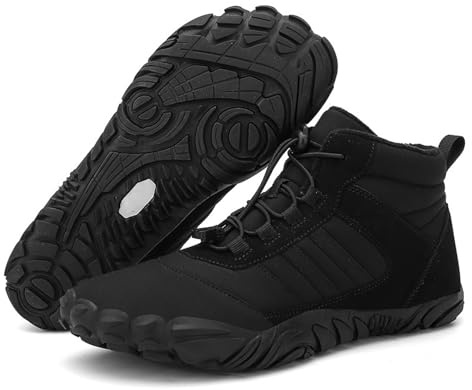CERYTHRINA Barefoot Shoes Mens Womens Winter Wide Toe Box Minimalist Snow Boots Lightweight Comfortable Walking Shoes Outdoor Warm Fashionable Snow Boots Black 38