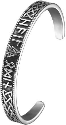 OIDEA Herren Wikinger Wolfskopf Armband: Offener Armreif aus Leder Edelstahl Wolf Kopf Viking Rune Keltischer Knoten Offen Handgelenk Schmuck Geschenk für Männer Familie Freund