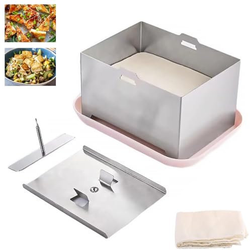 Kensbro 304 Edelstahl Tofupresse mit Tofu Presse Gaze und Tropfschale Tofu Maker Multifunktionales Käsepresse für Vegetarier oder Tofu-Liebhaber, BPA Frei & Spülmaschinenfest(16 X 12 X 9 cm)