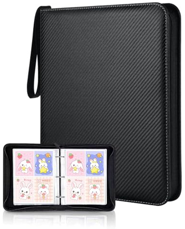 SCBOY Album Cartas Coleccionables Álbum Cartas Cremallera Contiene 400 Tarjetas 50 Páginas Compatibles Varias Tarjetas Regalo Para Niños (Negro)