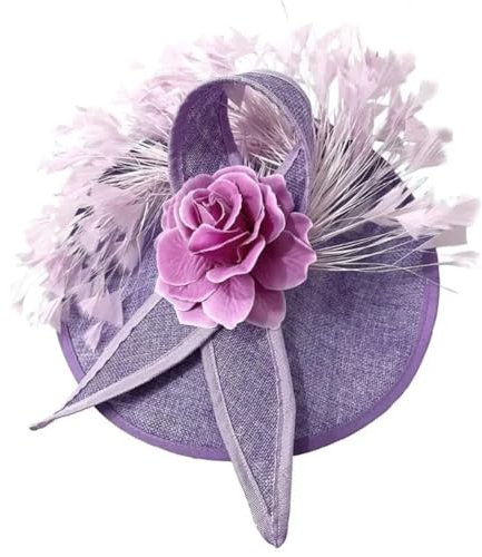 Hochzeits-Kopfschmuck für Damen, Sinamay Derby, Kirchenhut, Blume, Fascinator, Hut, Party, Feder, Fedoras, Flieder, Einheitsgröße