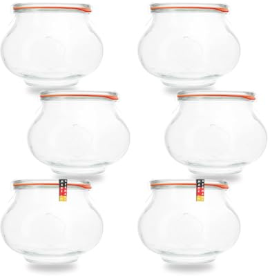 Flaschenbauer 6x Schmuckglas 1062ml I Traditionelles Einkochset mit Glasdeckel, Gummiring und Klammern I Vielseitig einsetzbar und umweltfreundlich