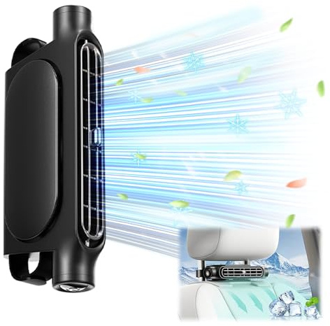 El último ventilador de asiento del automóvil, diseño de viento fuerte de doble turbina ventilador de respaldo del automóvil USB ajustable de 3 velocidades adecuado para todos los automóviles (Negro)