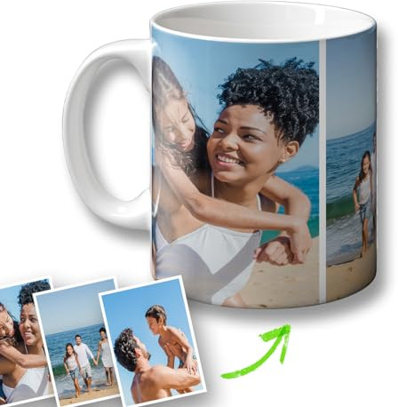 Taza mug personalizada con foto y/o texto - con 1, 2, 3 o 4 fotos - 330ml (11oz) de capacidad - Caja incluida (3 Fotos)