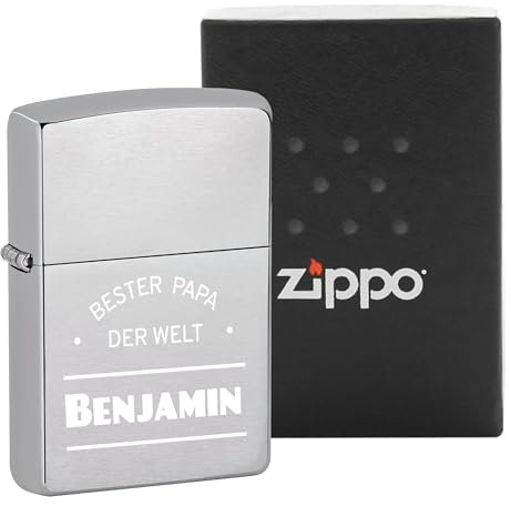 Geschenkfreude Zippo Feuerzeug personalisiert - Zippo mit Gravur Geschenkideen für Männer Vatertagsgeschenk - Geschenke für Männer - Benzinfeuerzeug - Bester Papa der Welt Bogen