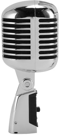 Cuifati Microphone Classique Dynamique Professionnel XLR, Accessoire de Studio Filaire de Style Rétro, Accessoire Emblématique pour Chanter, Enregistrement en Direct (Silver)