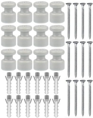 ZOHAR Porzellanisolatoren, Isolatoren Porzellan, 12 Stück Wand und Deckenpins Wandpins Porzellan zur Textilkabel Aufputz-Kabelhalter für Lampe Vintage-Stil Grau glänzend, Ø18mm